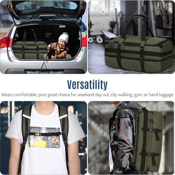 38L Travel Max Duffel Bag 20" Carry On Backpack-Duffel Hybrid Bag (Army … - Picture 3 of 8